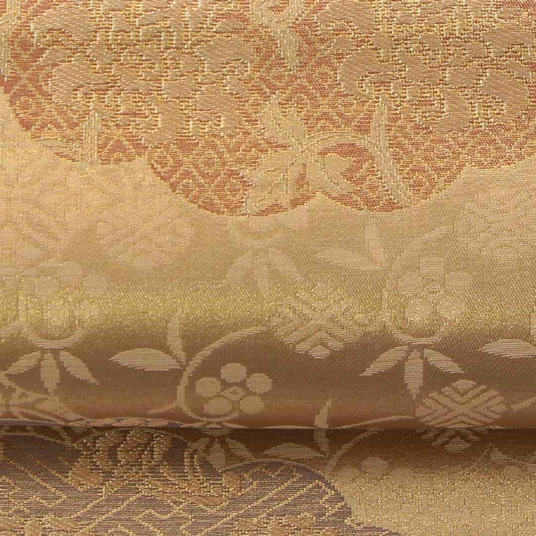 袋帯 帯丈444cm フォーマル 六通 Aランク 正絹 唐華 金系 1223-02244