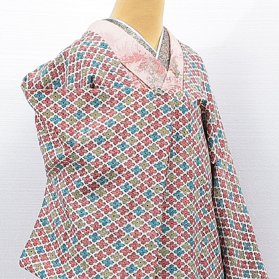 道行コート 袷 身丈92cm 裄丈61cm 正絹 Aランク カジュアル Sサイズ 菱 多色系 HP 1237-15463