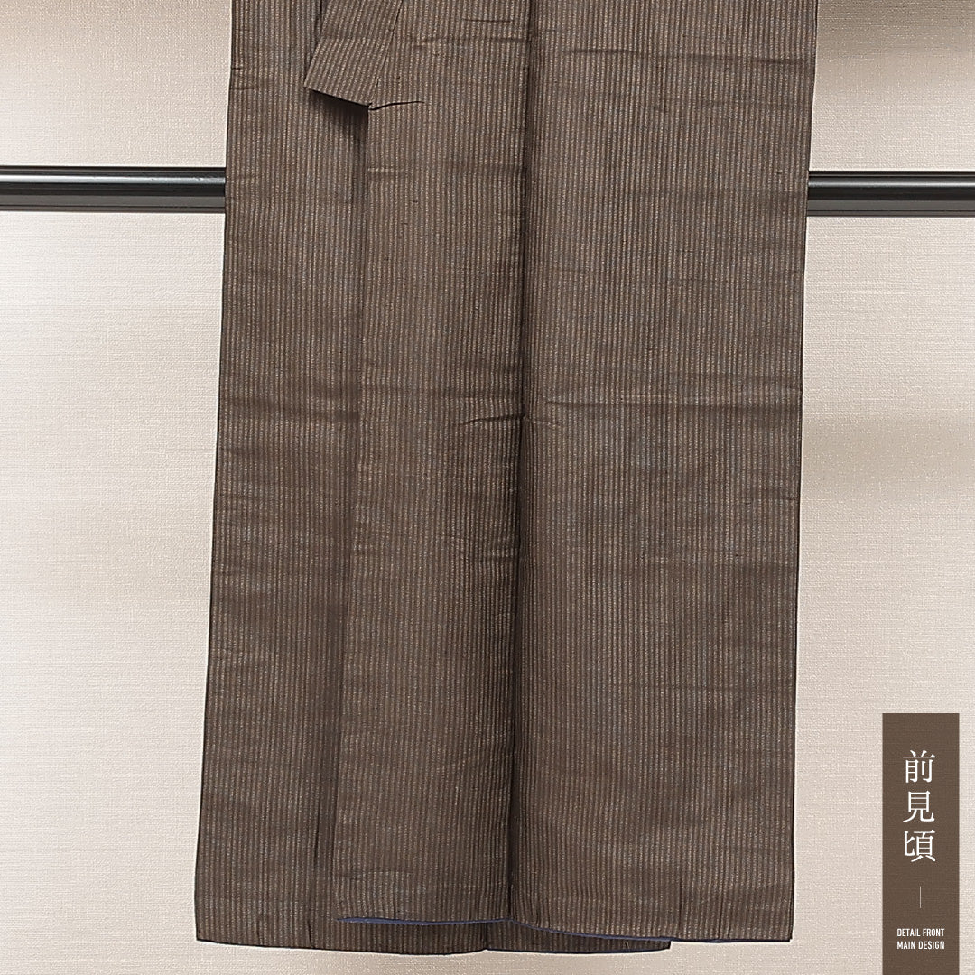 男着物 袷 身丈138cm 裄丈63cm 正絹 Aランク カジュアル 棒衿 Sサイズ 縞 茶系 RP 1224-16923