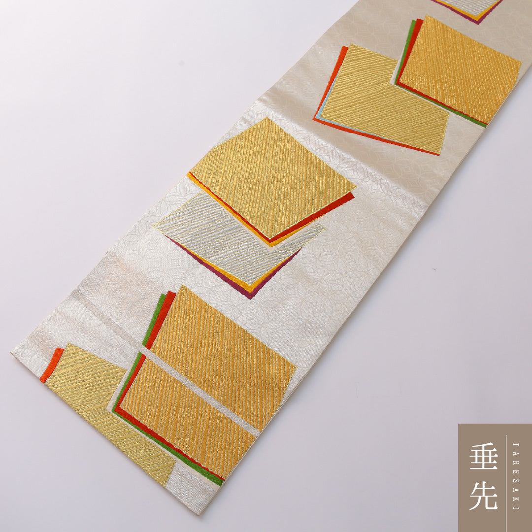 袋帯 帯丈420cm 正絹 六通 セミフォーマル 色紙 白系 金系 1243-01953