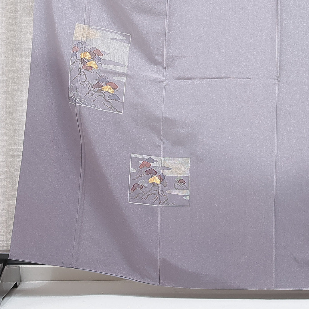 付下げ 袷 身丈163cm 裄丈65cm 正絹 Cランク Lサイズ 広衿 一つ紋(丸に橘) セミフォーマル 笠松 ぼかし染 金駒刺繍 グレー系 1261-16425