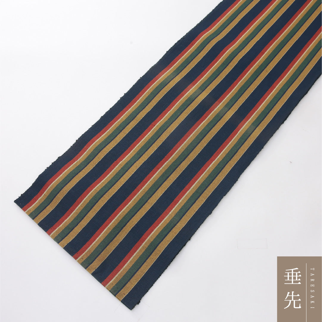八寸名古屋帯 Aランク 帯丈448cm 正絹 全通 開き仕立て 織り カジュアル 紬 縞 多色系 RP 1245-04094