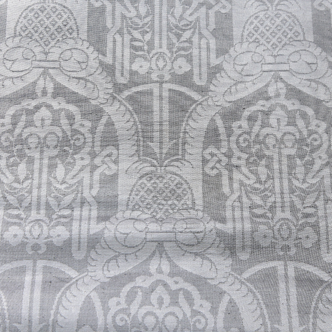 袋帯 帯丈414cm セミフォーマル 六通 帯芯なし Aランク 正絹 ペルシャ文様 銀系 1223-02230