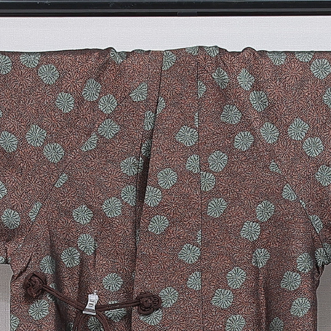 道中着(紬) 袷 身丈70cm 裄丈63cm 正絹 Sランク Sサイズ カジュアル 創作柄 茶系 1264-16152