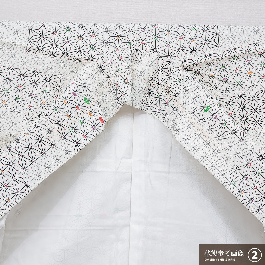 小紋 洗える着物 袷 身丈162cm 裄丈63cm ポリエステル Bランク Lサイズ 広衿 インフォーマル 麻の葉 白系 1215-15798