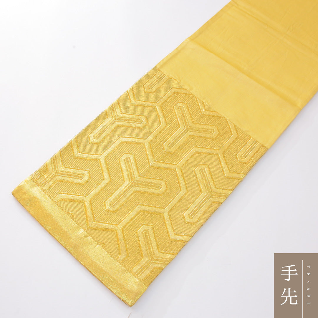 袋帯 帯丈414cm 正絹 六通 フォーマル 毘沙門亀甲 古典柄 金系 1243-02261