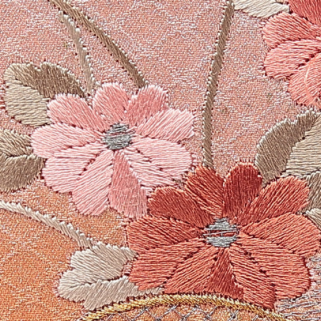 付下げ 袷 身丈169cm 裄丈67cm 正絹 Sランク インフォーマル 広衿 XLサイズ 蘇州刺繍 扇 菊 朱系 RP 1218-15541