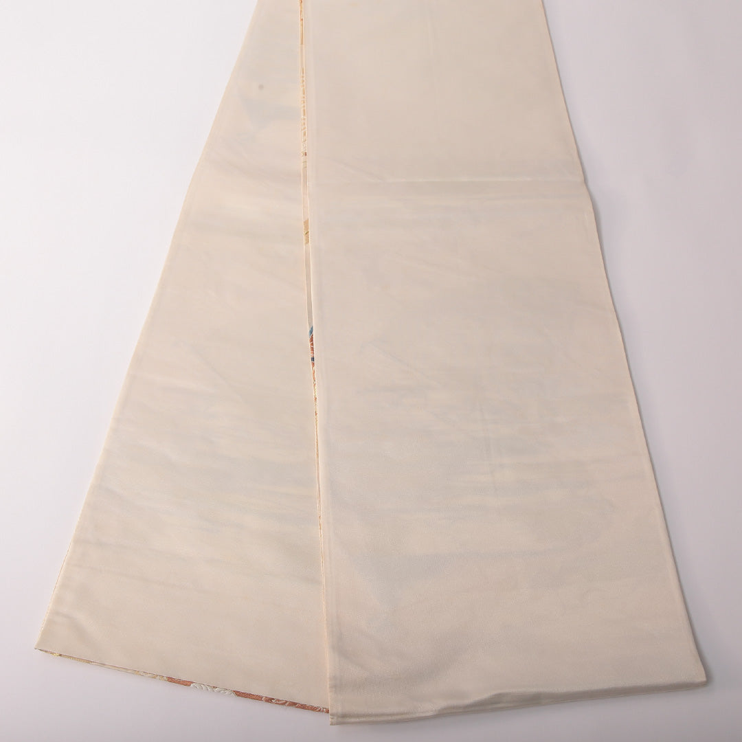 袋帯 帯丈428cm 正絹 六通 フォーマル 扇面文 古典柄 クリーム系 1243-01807