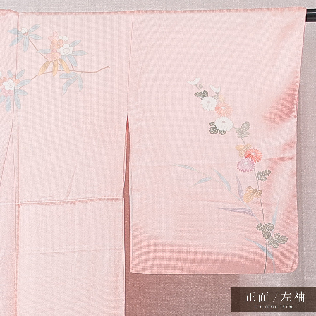 訪問着 袷 身丈153cm 裄丈64cm 正絹 Cランク セミフォーマル 広衿 Sサイズ 金彩 七宝 牡丹 ピンク系 LP 1217-15196