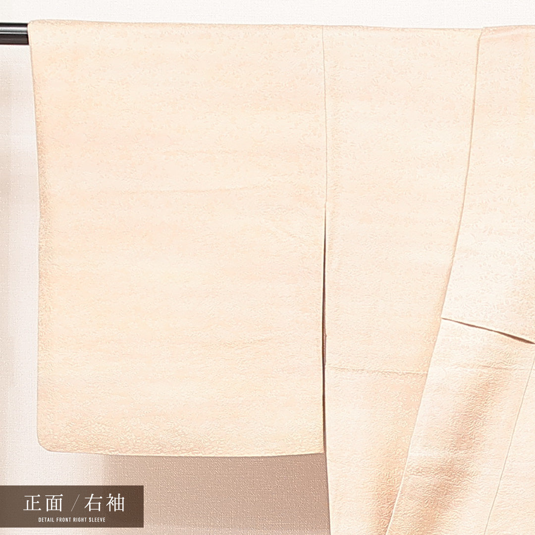 色無地 袷 身丈152cm 裄丈62cm 正絹 Aランク 一つ紋 紋意匠 (菊) セミフォーマル 広衿 Sサイズ 織り出し ガード加工 朱系 RP 1219-16877