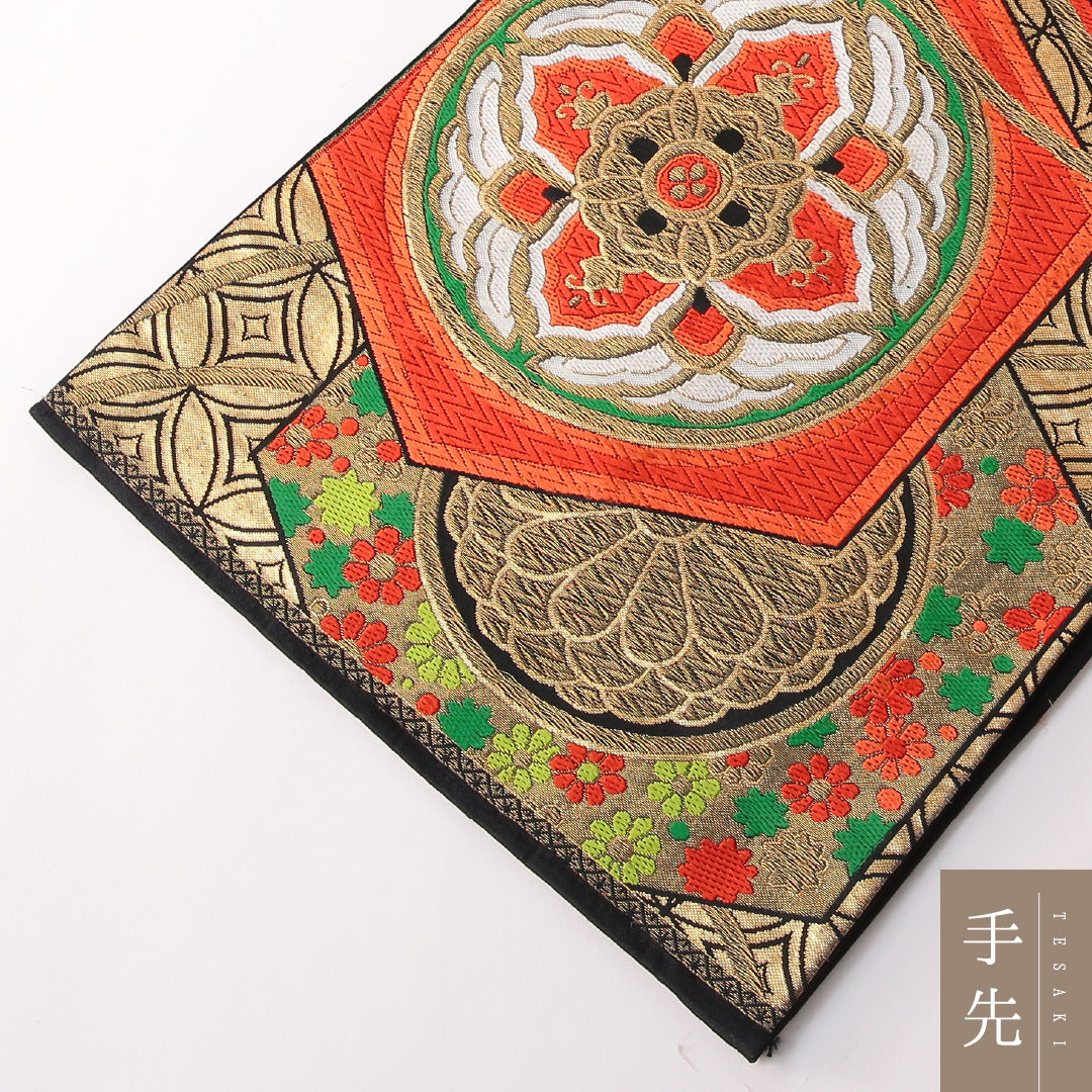 振袖用 袋帯 帯丈416cm 正絹 六通 亀甲 丸文 金系 1243-01746