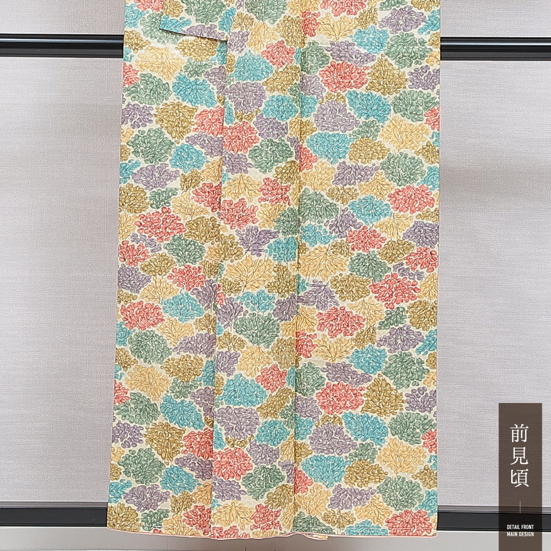 小紋 袷 身丈154cm 裄丈61cm 正絹 Aランク インフォーマル 広衿 Sサイズ 植物柄 多色系 RP 1221-16015