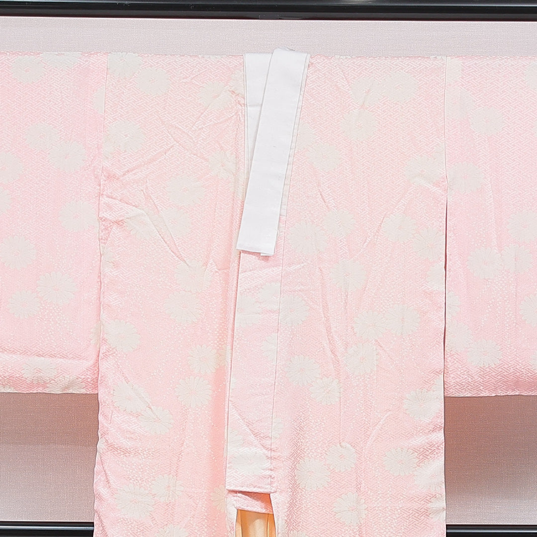 長襦袢 無双袖 身丈140cm 裄丈62cm 正絹 Aランク 3XLサイズ 菊 ピンク系 RP 1239-16692