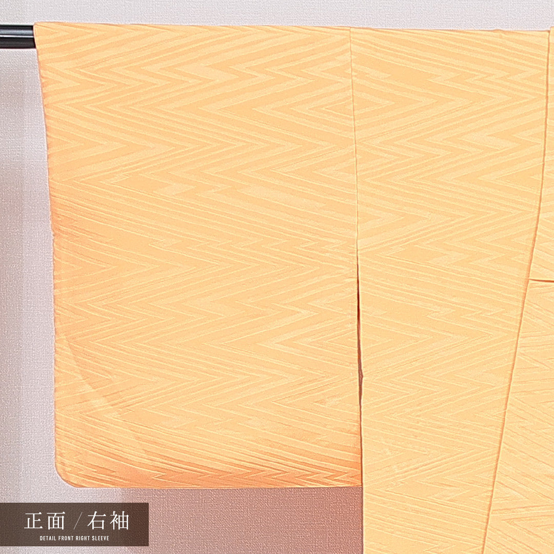 色無地 袷 身丈167cm 裄丈65cm 正絹 Aランク 一つ紋 (五三桐) 紋意匠 (抽象柄) セミフォーマル 広衿 XLサイズ 黄系 HP 1219-16725