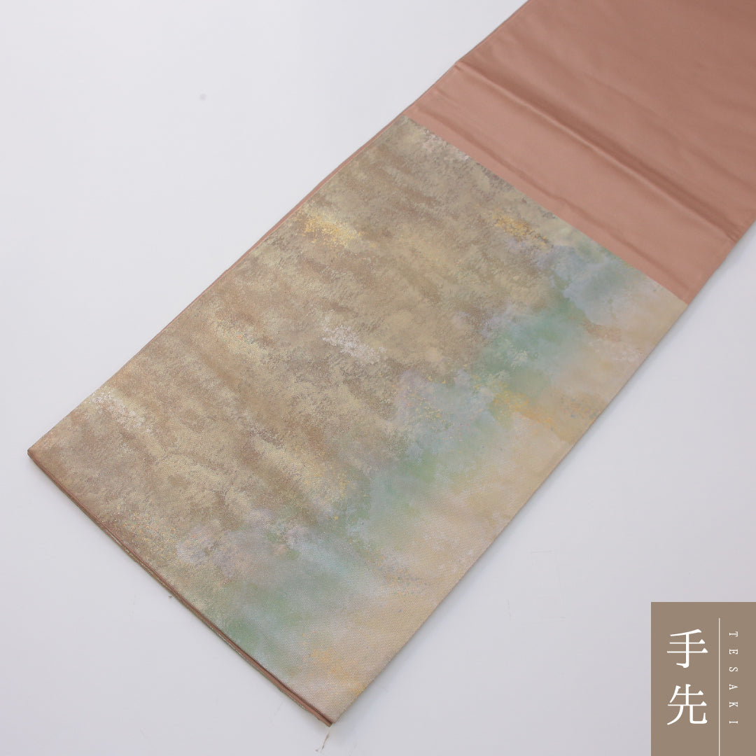 袋帯 帯丈432cm 大原の里 セミフォーマル ポイント柄 Sランク 正絹 風景柄 作家物 落款 金系 1223-02328