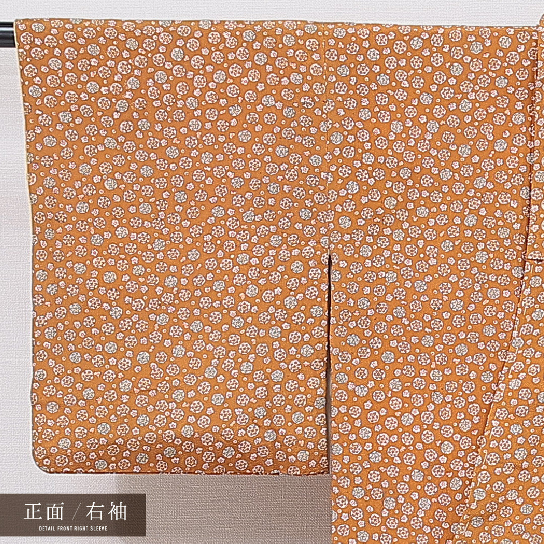 小紋 袷 身丈143cm 裄丈59cm 正絹 Aランク インフォーマル 広衿 XSサイズ 花柄 朱系 HP 1221-15578