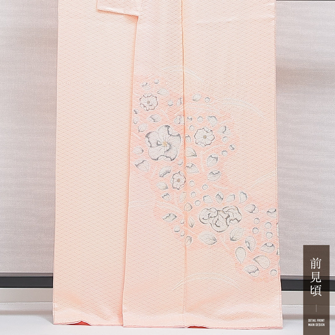 付下げ 袷 身丈164cm 裄丈64cm 正絹 Bランク インフォーマル 広衿 Lサイズ 辻が花 ピンク系 RP 1218-16018