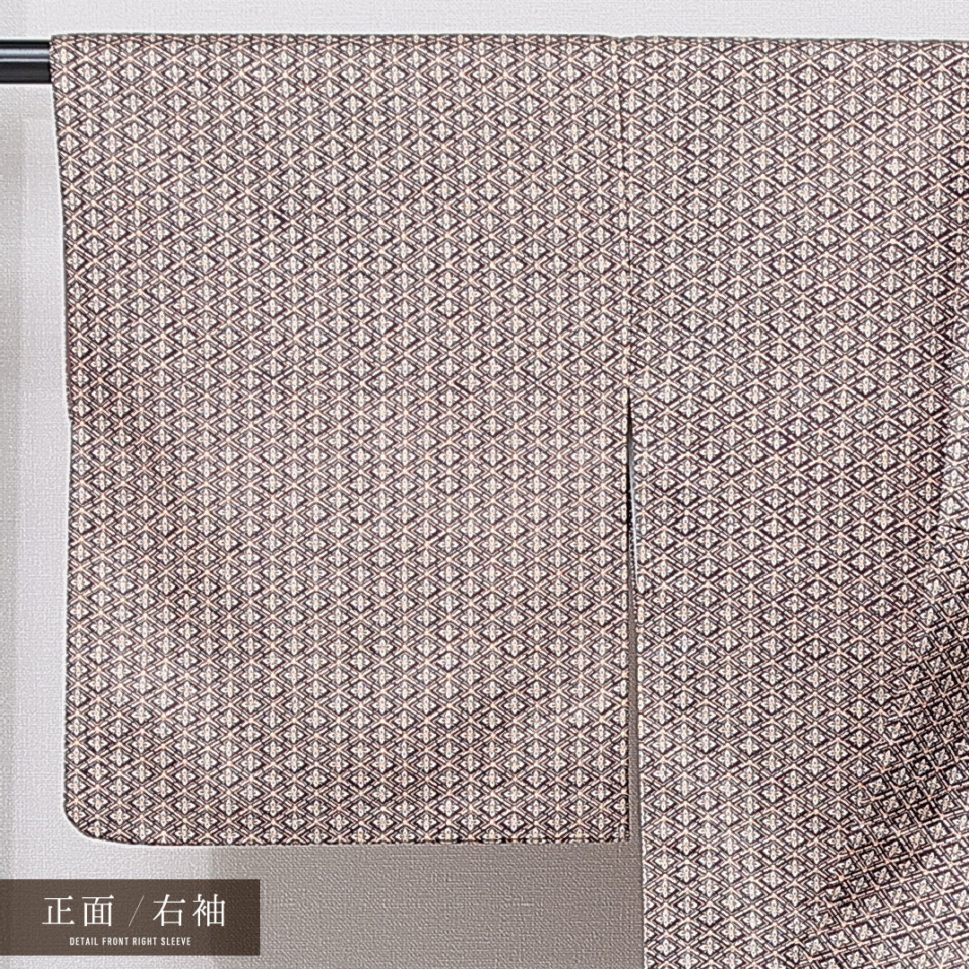 洗える着物 小紋 袷 身丈154cm 裄丈63cm ポリエステル Sランク インフォーマル 広衿 Sサイズ 花菱 茶系 RP 1221-15783