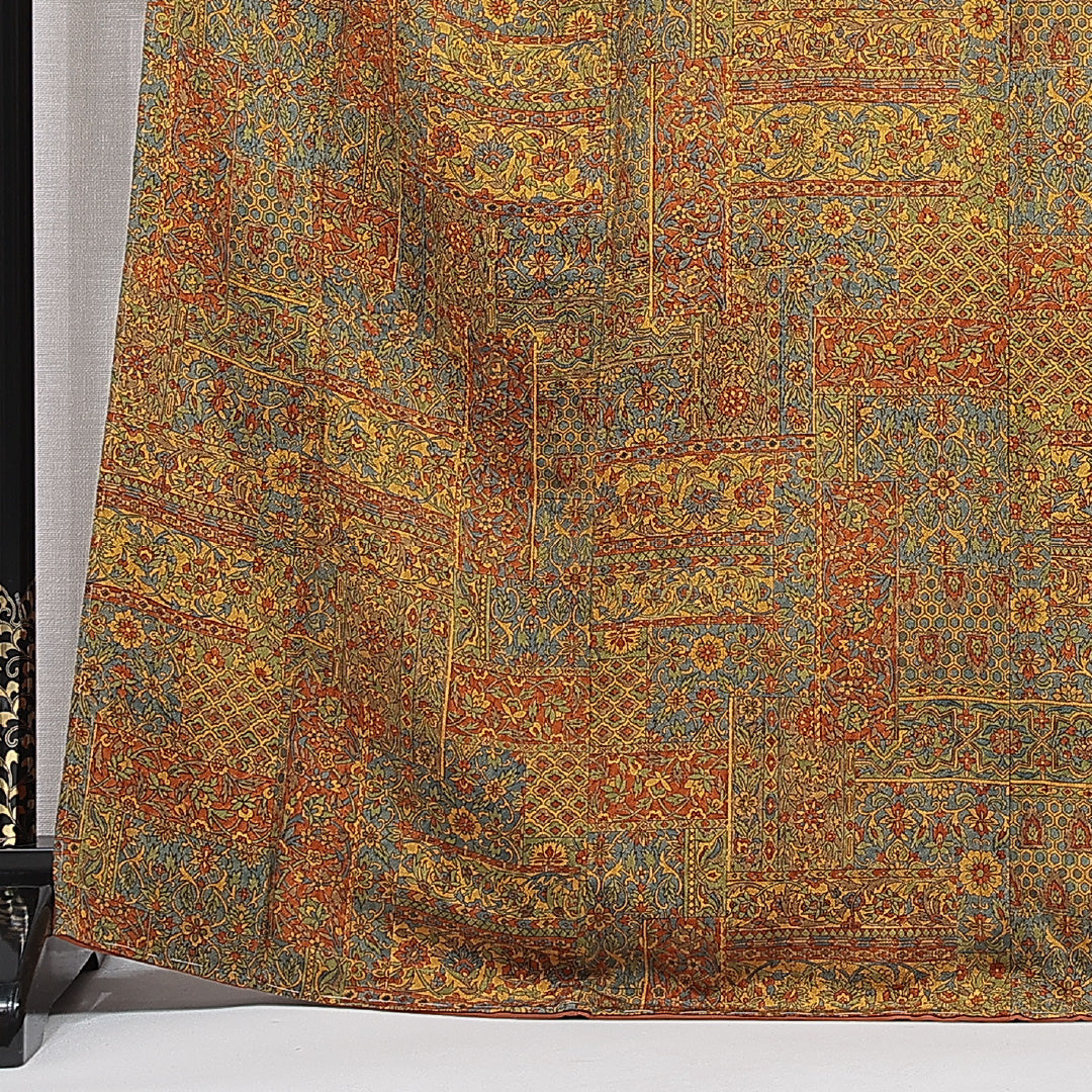 小紋 袷 身丈168cm 裄丈66cm 正絹 Sランク XLサイズ 広衿 インフォーマル 植物柄 多色系 黄系 1215-15657