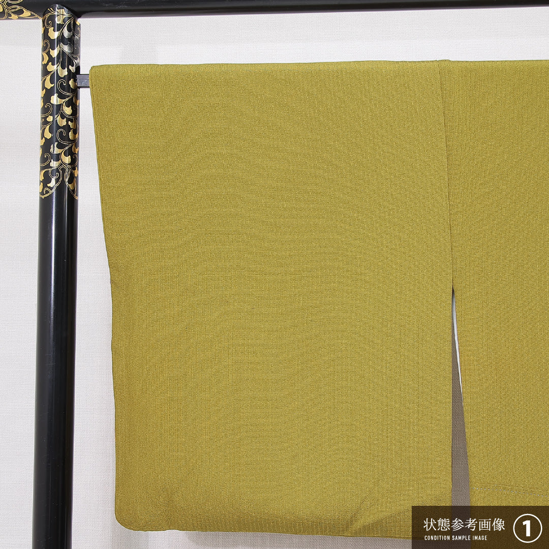 付下げ 袷 身丈155cm 裄丈67cm 正絹 Aランク インフォーマル 広衿 Mサイズ 部分絞り 金駒刺繍 ガード加工 唐華 菱 黄系 RP 1218-15727
