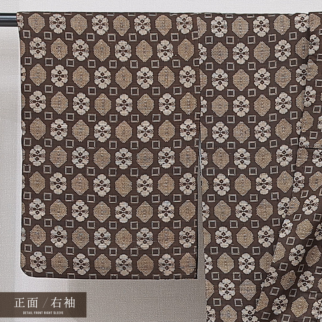 アンティーク 大島紬 袷 身丈148cm 裄丈63cm 正絹 Aランク 広衿 XSサイズ 茶系 RP 1223-15357