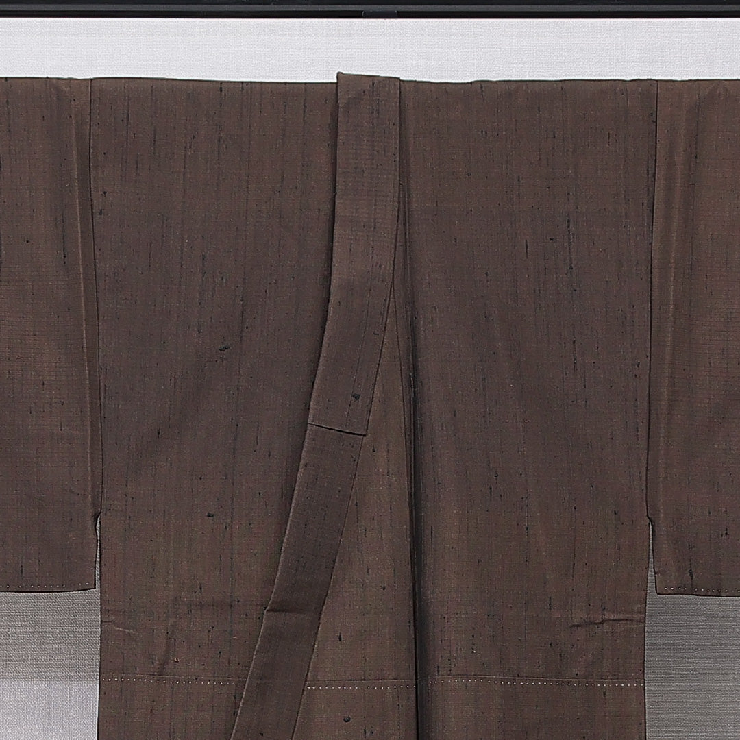 男着物 袷 身丈134cm 裄丈66cm 正絹 Cランク カジュアル 棒衿 XSサイズ 無地 茶系 LP 1224-15758