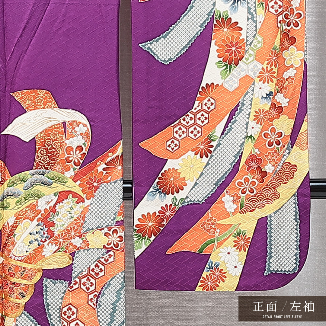 振袖 袷 身丈156cm 裄丈65cm フォーマル Sランク Mサイズ 正絹 広衿 吉祥文様 金駒刺繍 1213-F0629