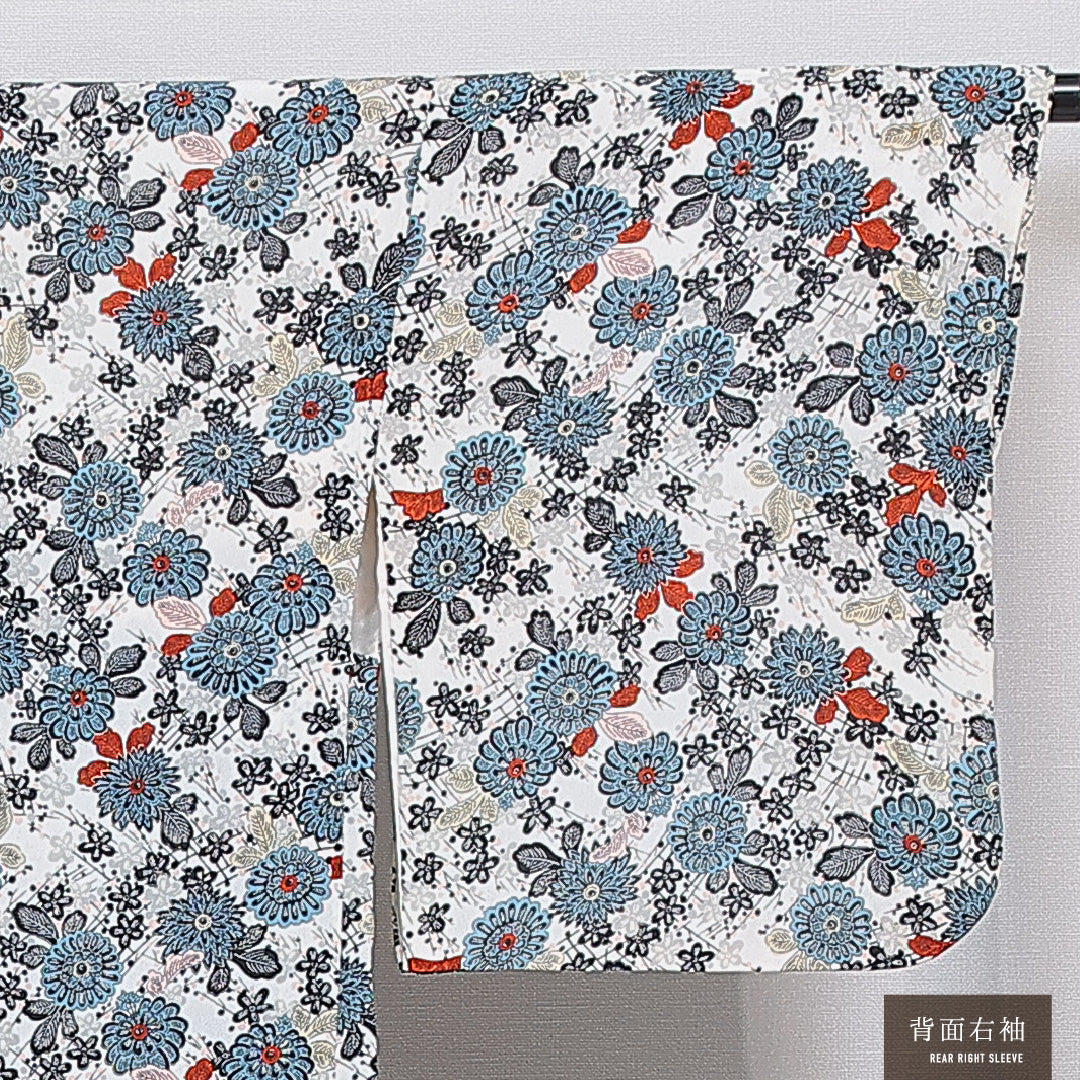 羽織 袷 身丈89cm 裄丈63cm 正絹 Bランク Sサイズ カジュアル 紐あり 菊 白系 多色系 1217-16157