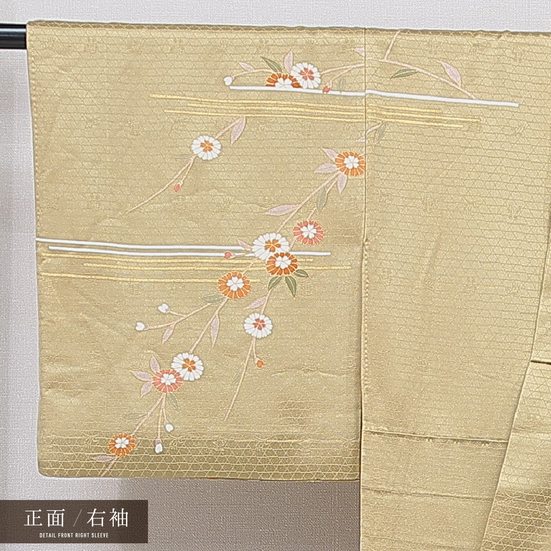 付下げ 袷 身丈156cm 裄丈63cm 正絹 Sランク インフォーマル 広衿 Mサイズ 金彩 雲取り 松 金系 RP 1218-15720