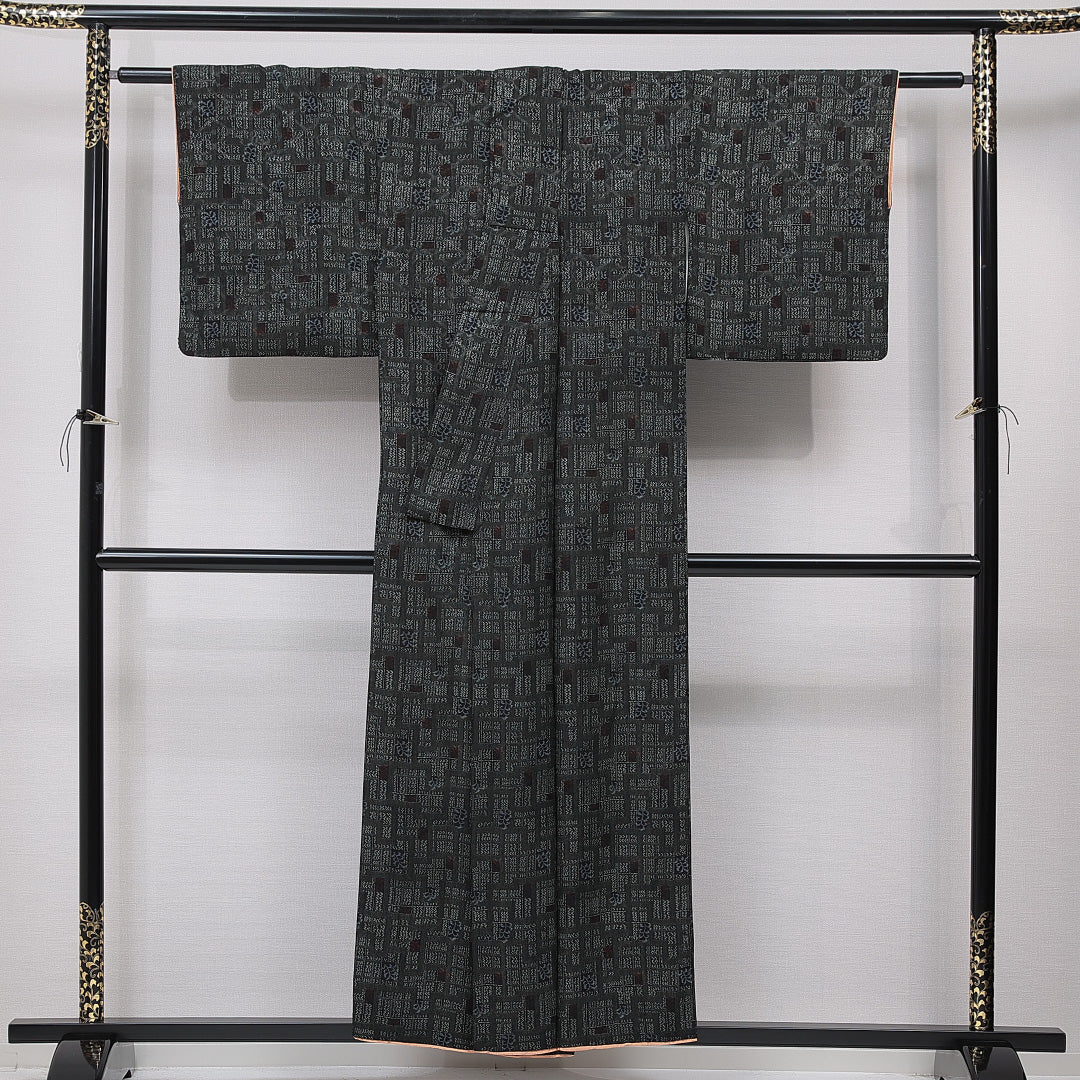 小紋 袷 身丈147cm 裄丈63cm 正絹 Sランク インフォーマル 広衿 XSサイズ 抽象柄 多色系 RP 1221-15605