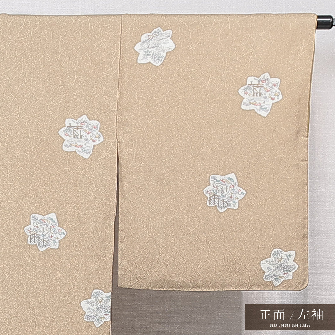 洗える着物 小紋 袷 身丈164cm 裄丈66cm ポリエステル Sランク インフォーマル 広衿 Lサイズ 花柄 黄系 RP 1221-15545