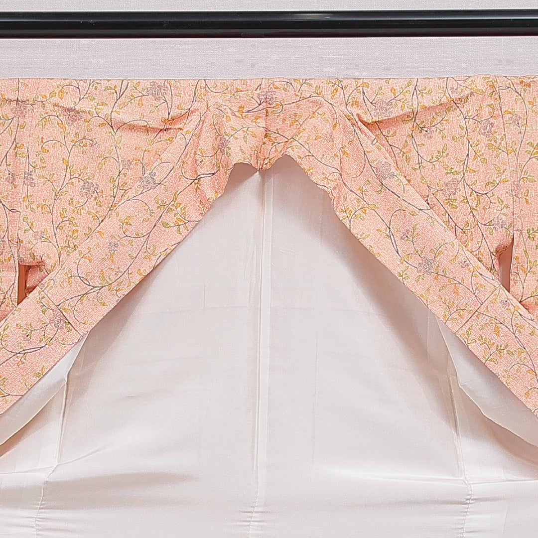 紬 洗える着物 袷 身丈174cm 裄丈64cm ポリエステル Cランク 2XLサイズ 広衿 カジュアル 花柄 朱系 ベージュ系 1216-16085