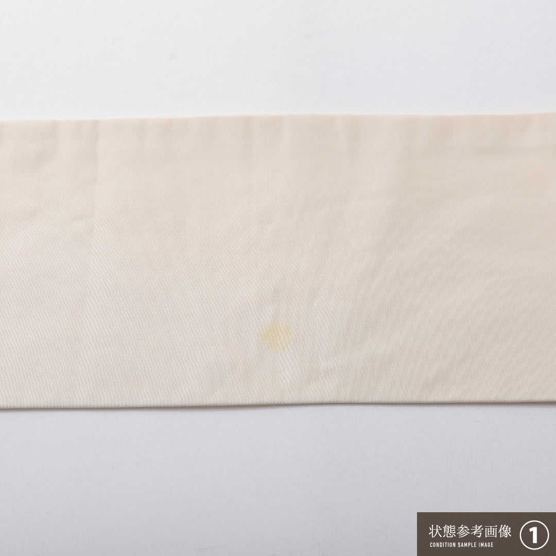 九寸名古屋帯 Bランク 帯丈368cm 正絹 ポイント柄 名古屋仕立て 織り インフォーマル ふくれ織 椿 クリーム系 HP 1245-03721