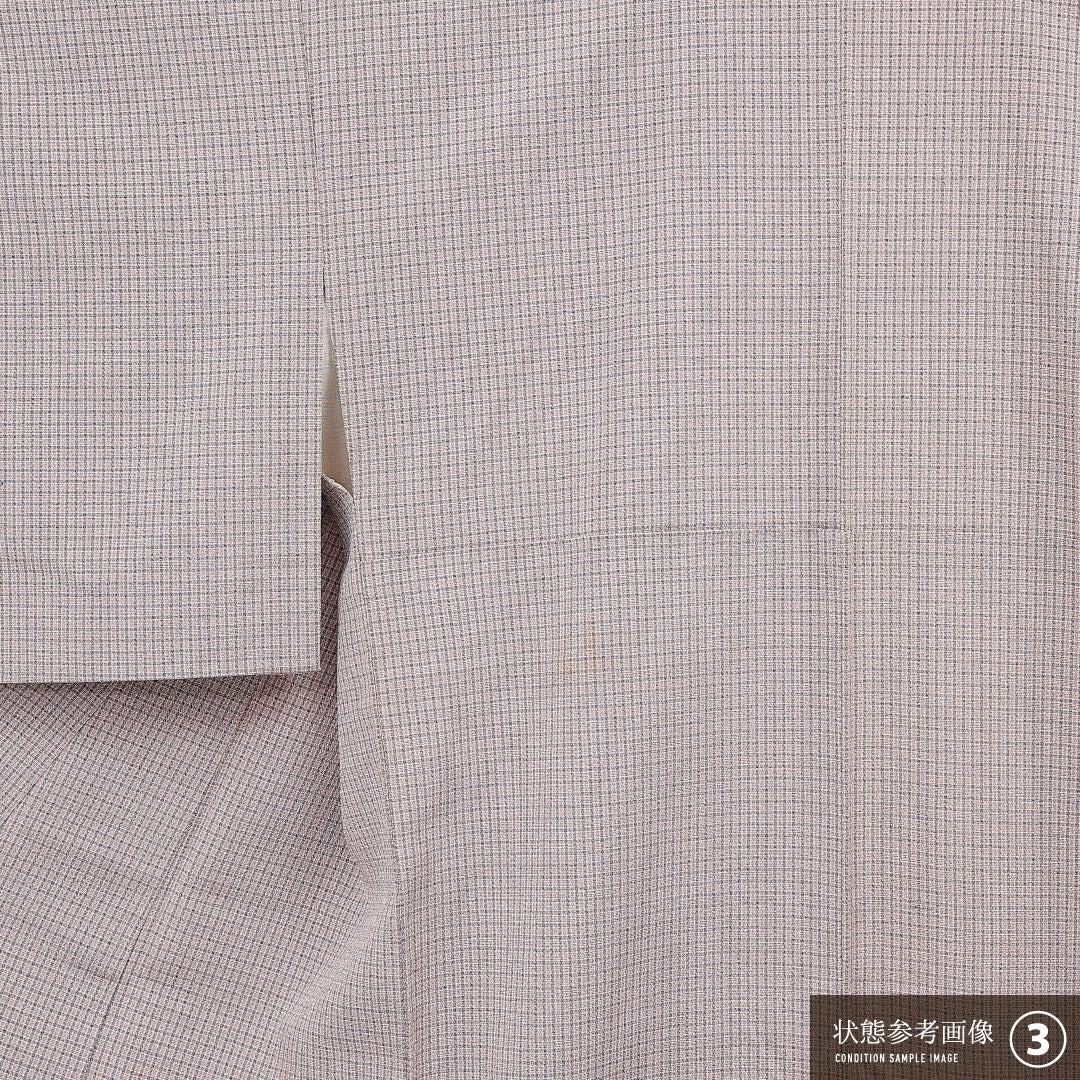 紬 袷 身丈151cm 裄丈62cm 正絹 Dランク Sサイズ 広衿 カジュアル 格子 グレー系 1216-15527