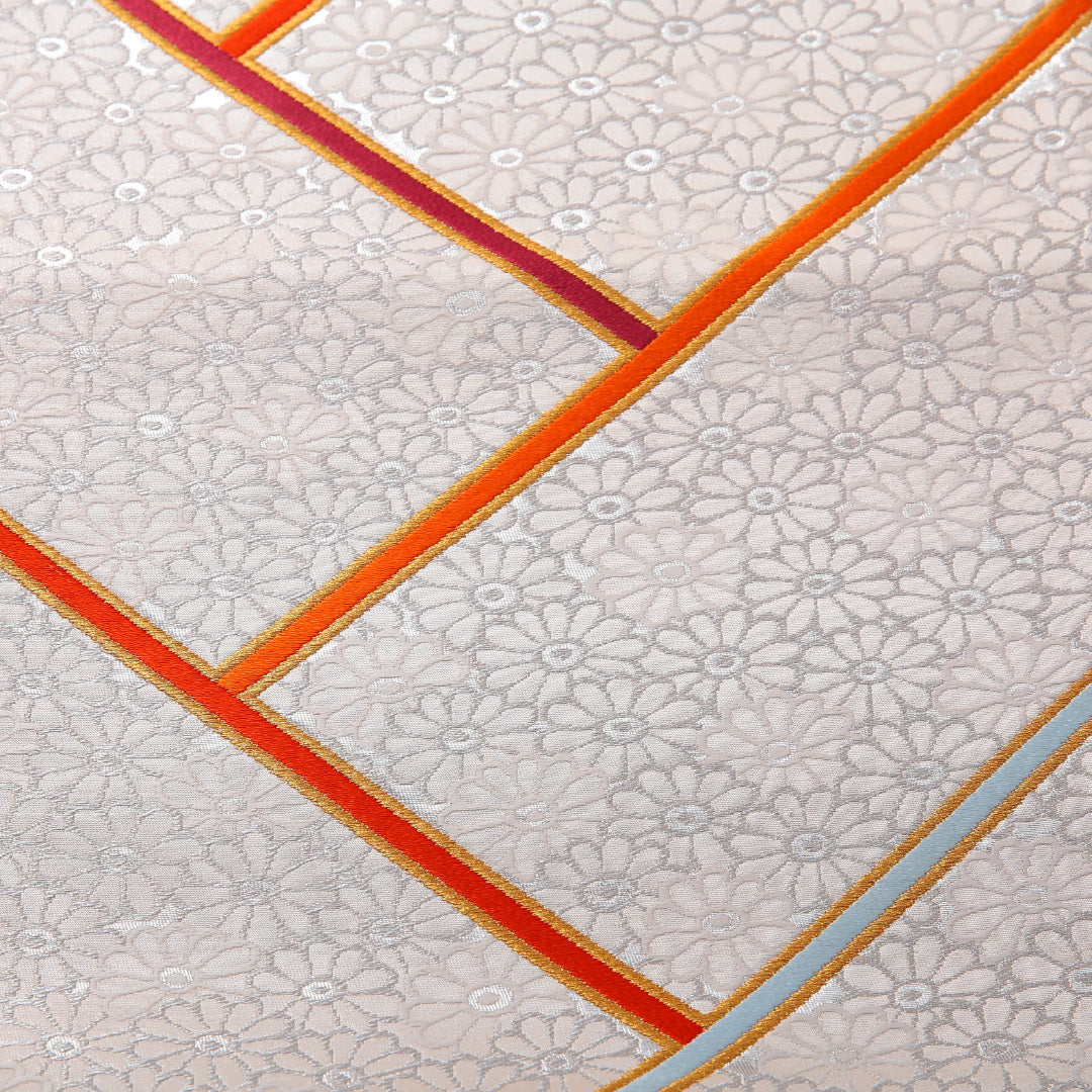 袋帯 帯丈450cm フォーマル 六通 Sランク 正絹 菊 銀系 1223-01980