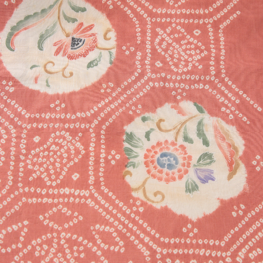 アンティーク 九寸名古屋帯 帯丈30.9cm 名古屋仕立て 全通 Bランク 正絹 染め帯 蜀江 花柄 ピンク系 1224-04047