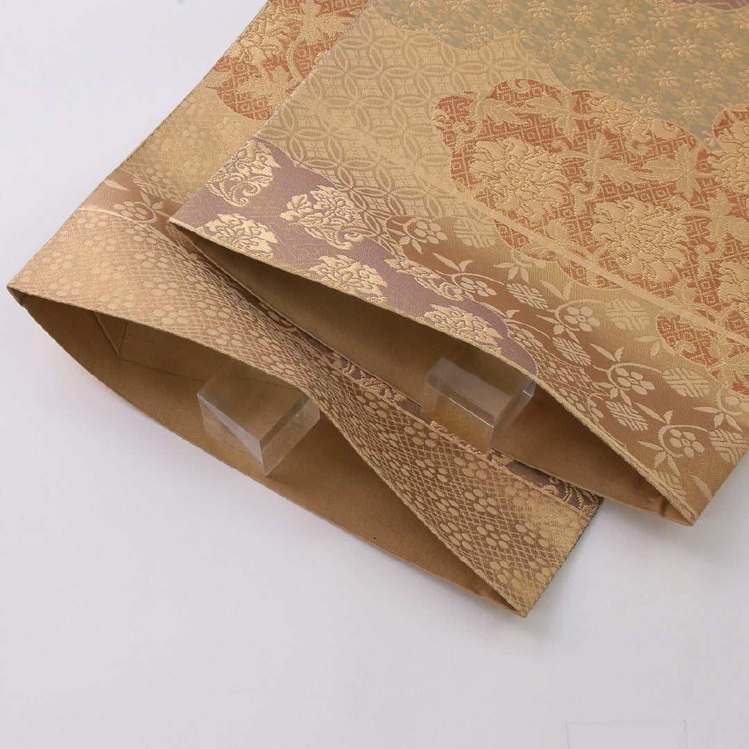 袋帯 帯丈444cm フォーマル 六通 Aランク 正絹 唐華 金系 1223-02244