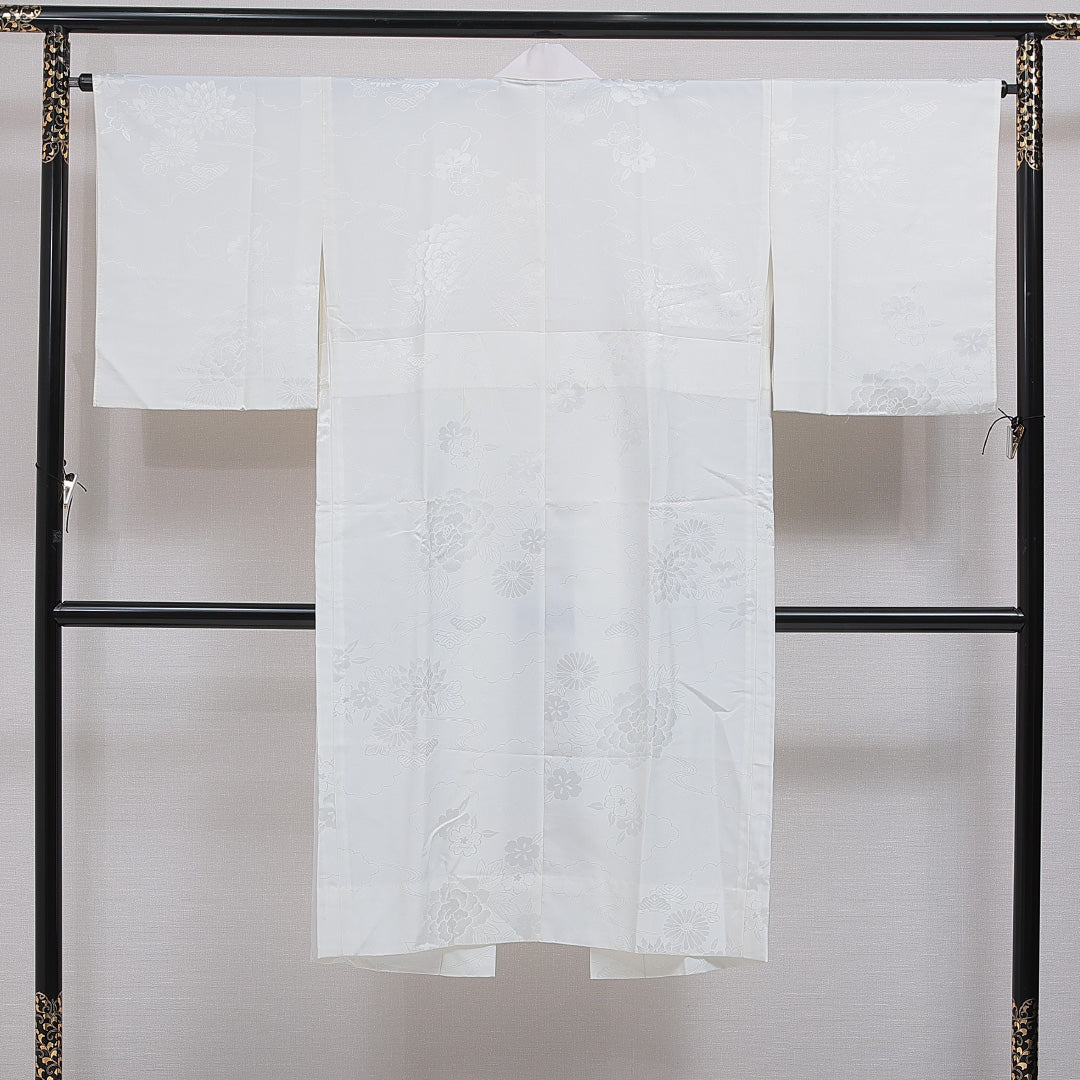 洗える着物 長襦袢 無双袖 身丈127cm 裄丈65cm ポリエステル Sランク Mサイズ 菊 白系 RP 1239-16542