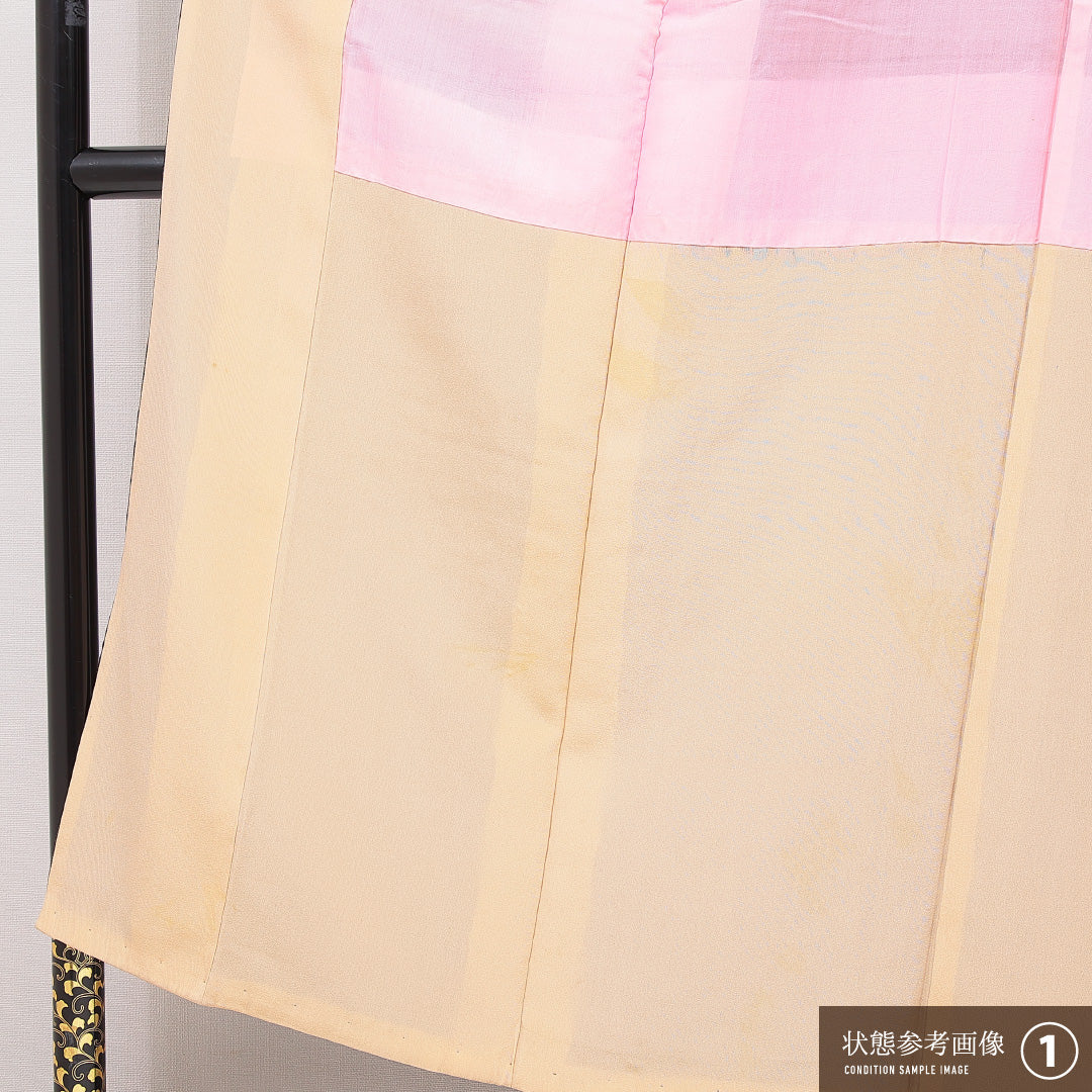 アンティーク 紬 袷 身丈149cm 裄丈62cm 正絹 Bランク XSサイズ バチ衿 抽象柄 緑系 赤系 1216-15050