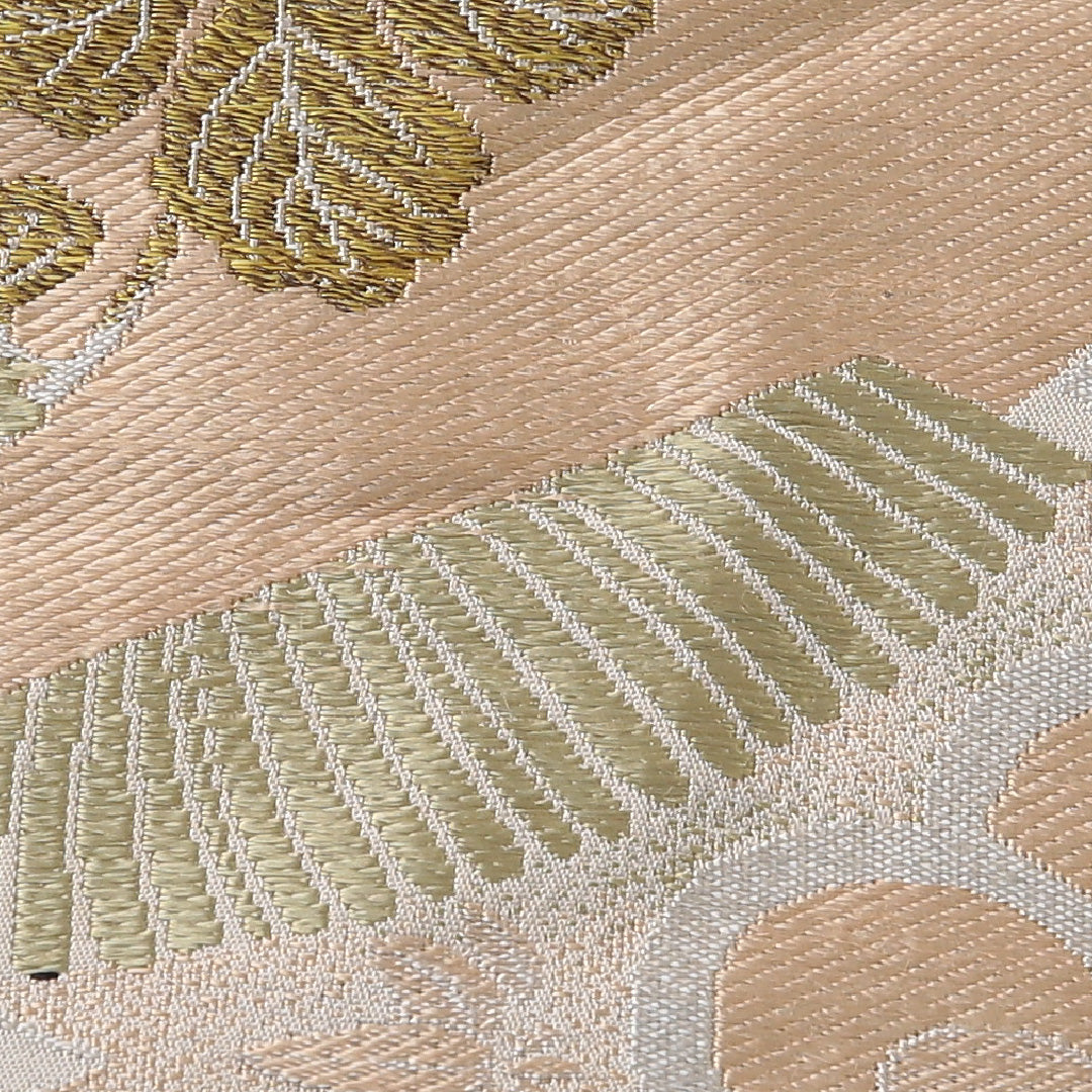 アンティーク 九寸名古屋帯 帯丈370cm 名古屋仕立て 全通 Cランク 正絹 扇 梅 クリーム系 1224-03813