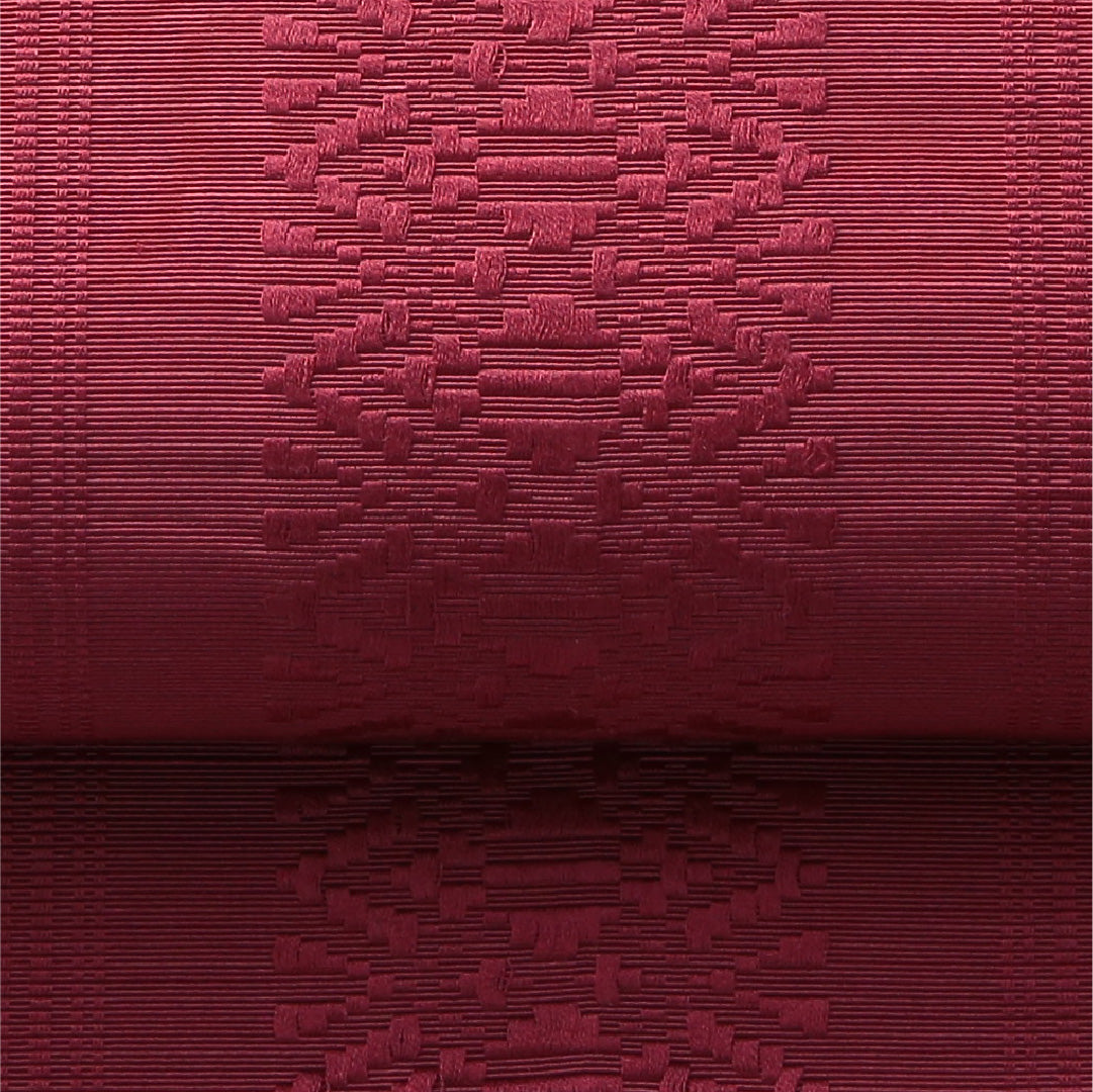 八寸名古屋帯 帯丈350cm セミフォーマル 開き仕立て 全通 帯芯なし Sランク 正絹 献上柄 紫系 赤系 1224-03496