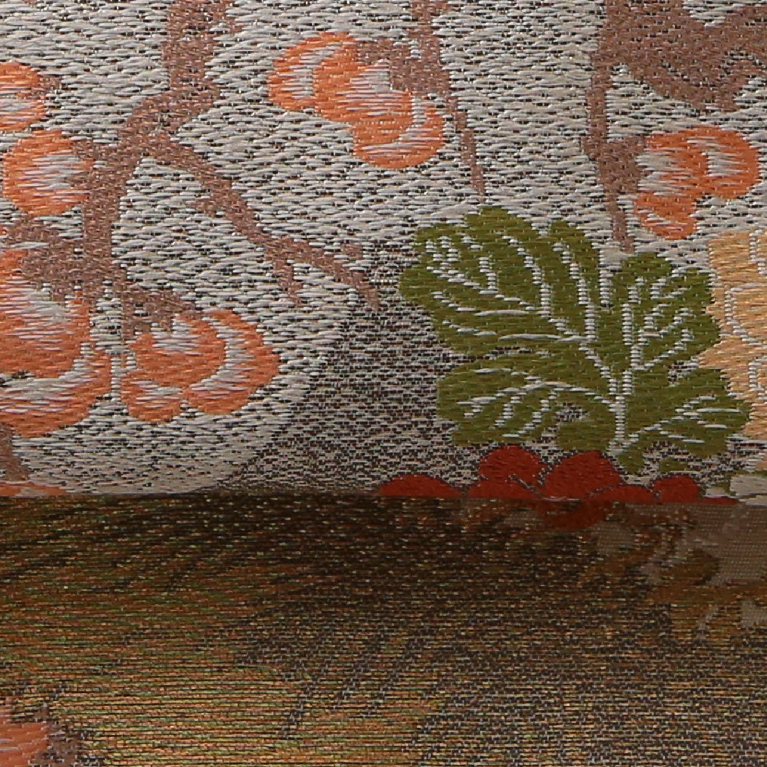 アンティーク 九寸名古屋帯 帯丈341cm セミフォーマル 名古屋仕立て 全通 Aランク 正絹 吉祥文様 桐 クリーム系 1224-03525