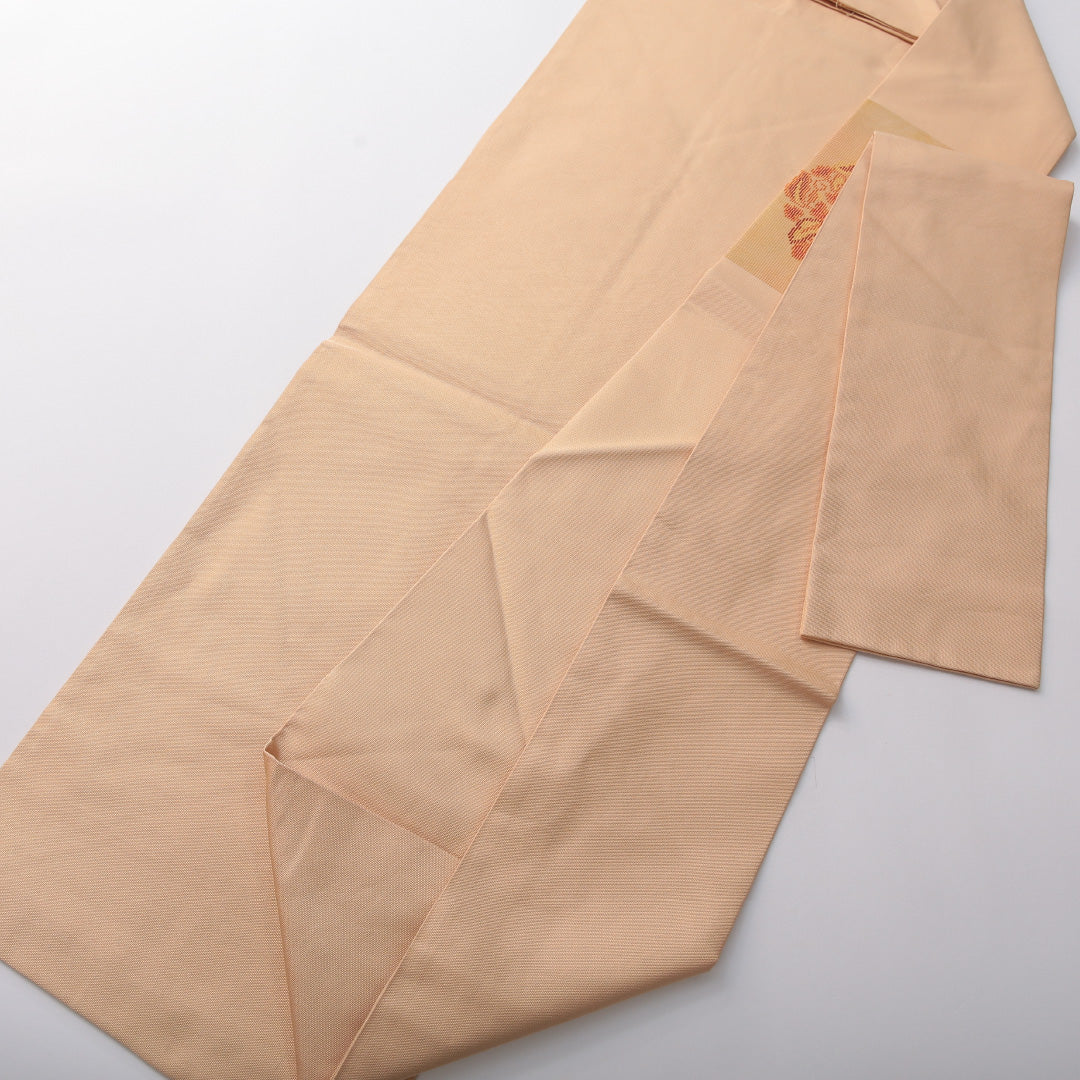 九寸名古屋帯 帯丈359cm カジュアル 名古屋仕立て ポイント柄 Dランク 正絹 鳥 ベージュ系 黄系 1224-03579