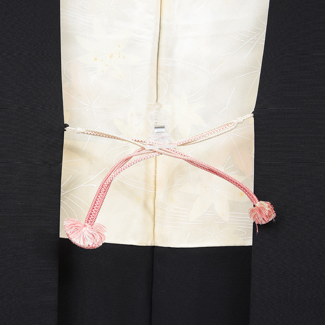 羽織 袷 身丈79cm 裄丈64cm 正絹 Cランク カジュアル Mサイズ 織り出し 紐あり 撫子 黒系 LP 1232-15311