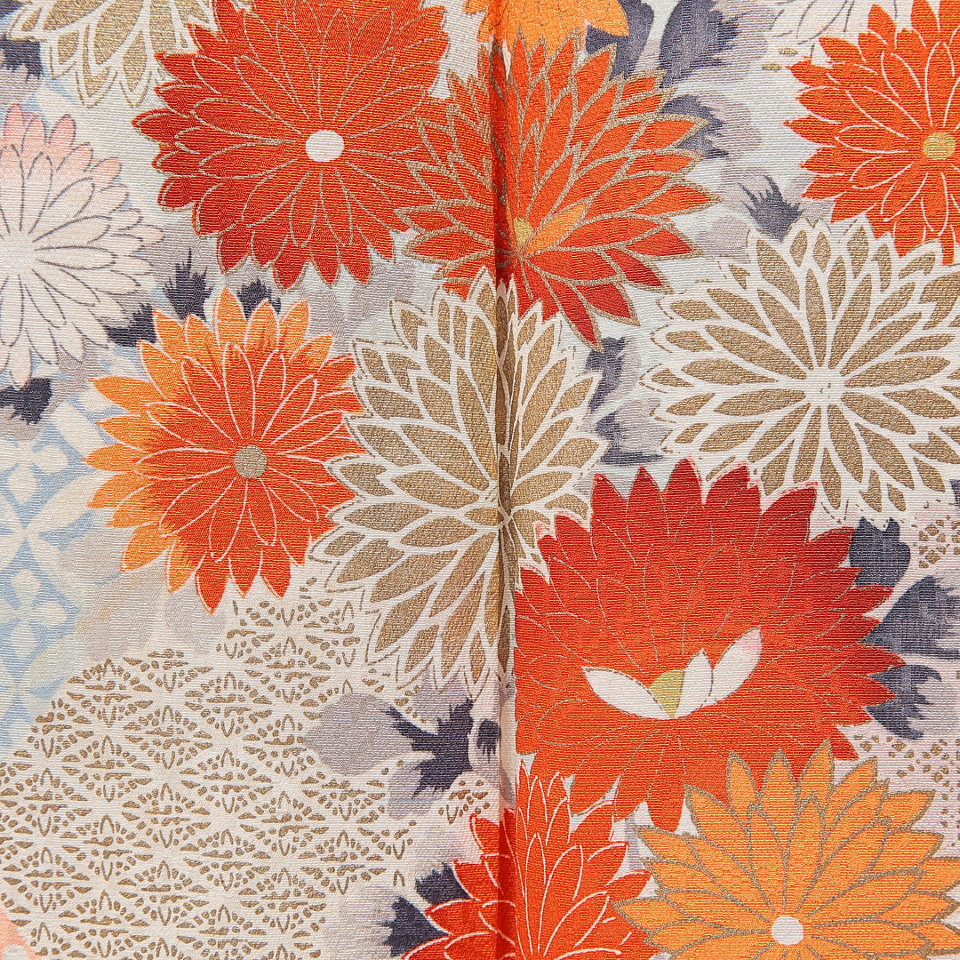 振袖 袷 身丈160cm 裄丈64cm フォーマル Cランク Lサイズ 正絹 広衿 七宝 菊 1213-F0758