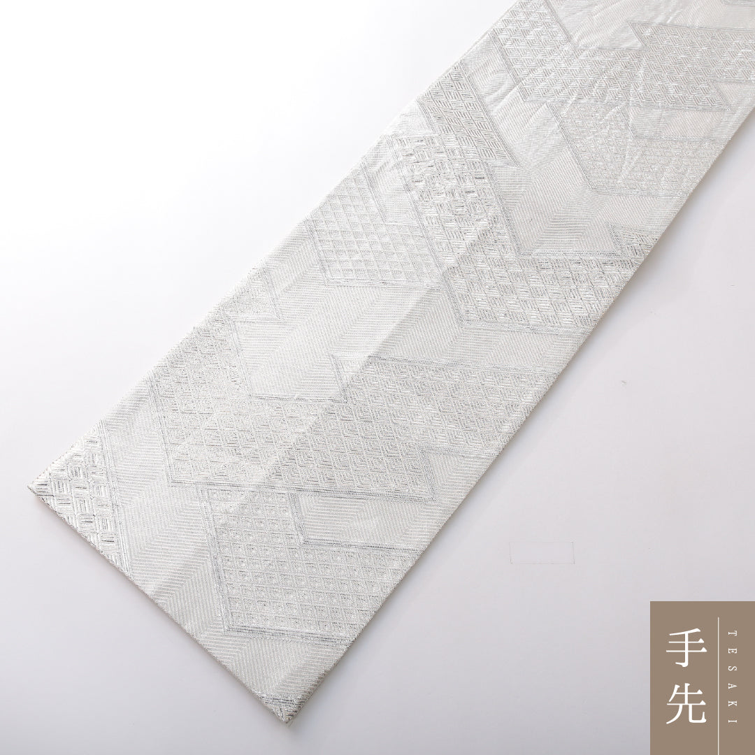 袋帯 帯丈436cm 正絹 全通 フォーマル 松皮菱 吉祥文様 銀系 1243-02150