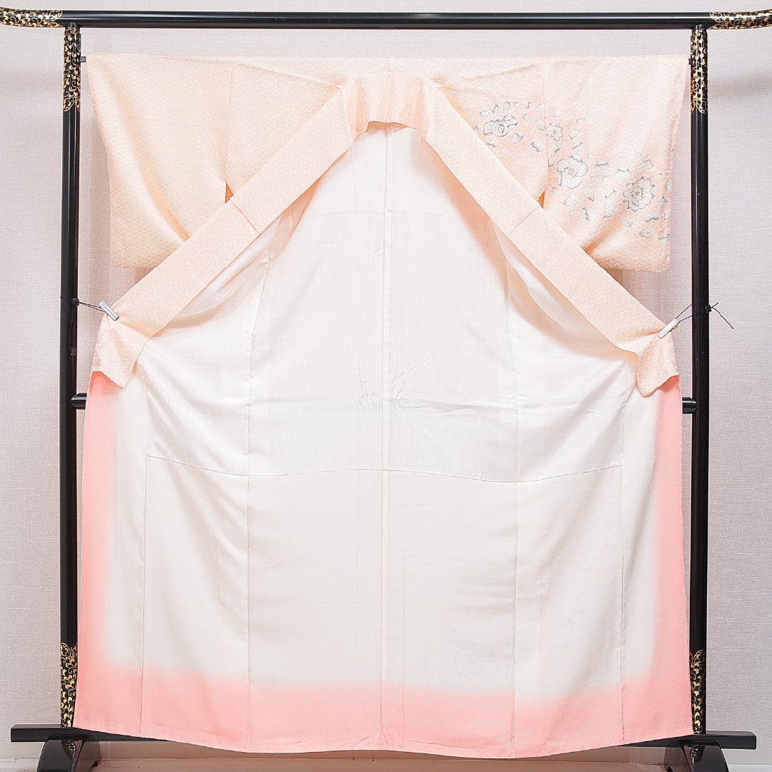 付下げ 袷 身丈164cm 裄丈64cm 正絹 Bランク インフォーマル 広衿 Lサイズ 辻が花 ピンク系 RP 1218-16018