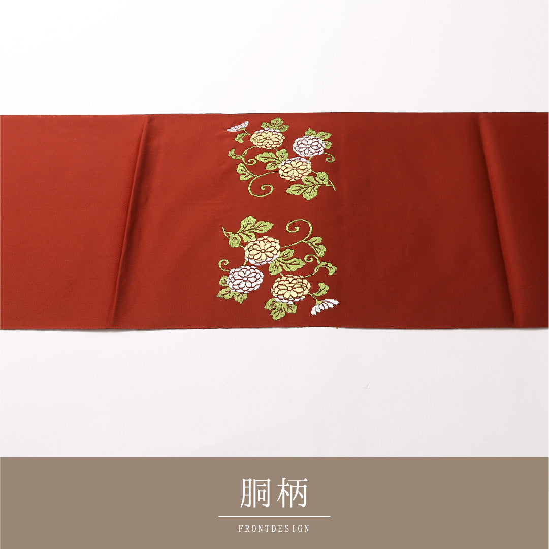 八寸名古屋帯 Aランク 帯丈348cm 正絹 ポイント柄 開き仕立て 織り セミフォーマル 唐草 菊菱 茶系 RP 1245-03150