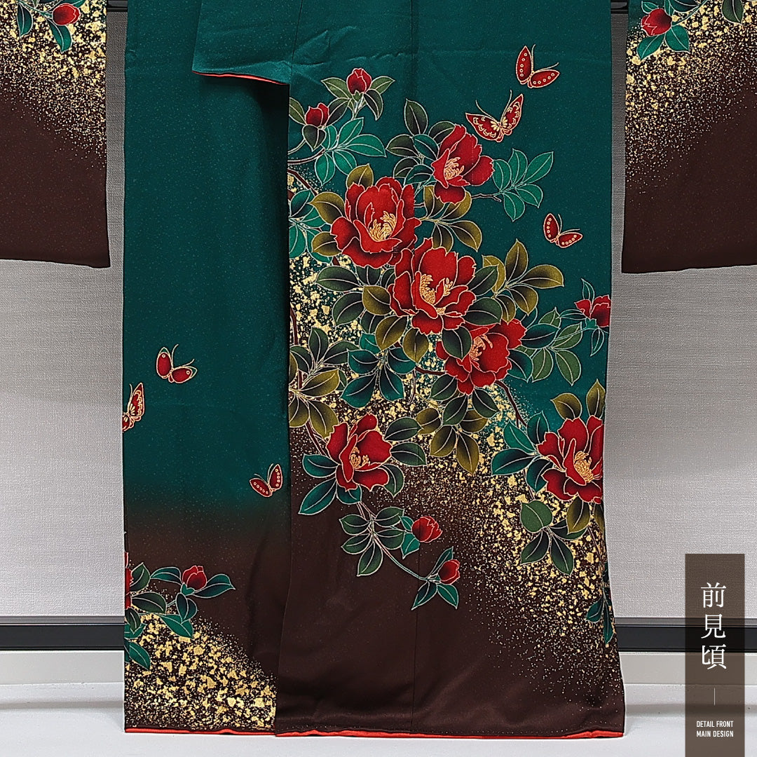 振袖 袷 身丈163cm 裄丈65cm フォーマル Aランク Lサイズ 正絹 広衿 蝶 牡丹 1213-F0715