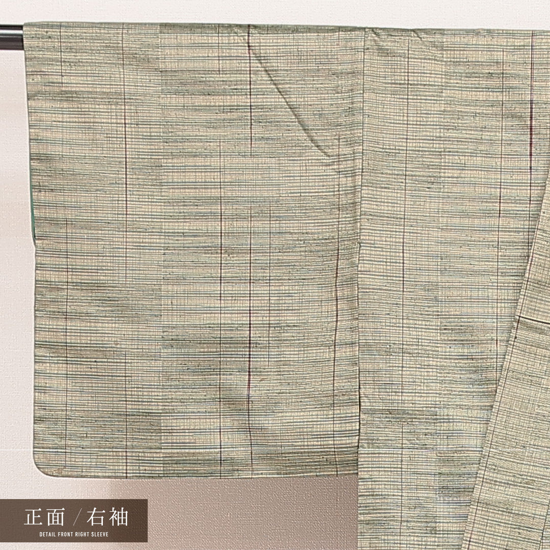 紬 胴抜き 身丈157cm 裄丈63cm 正絹 Cランク カジュアル バチ衿 Mサイズ 居敷当て 肩当て 抽象柄 緑系 LP 1223-16917